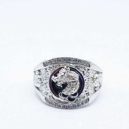 925 Sterling Silver Pave C Z & Enamel Wild Animal Ring Size 9