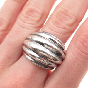 925 Sterling Silver Vintage Mexico Modernist Ribbed Oxidized Ring Size 8.5