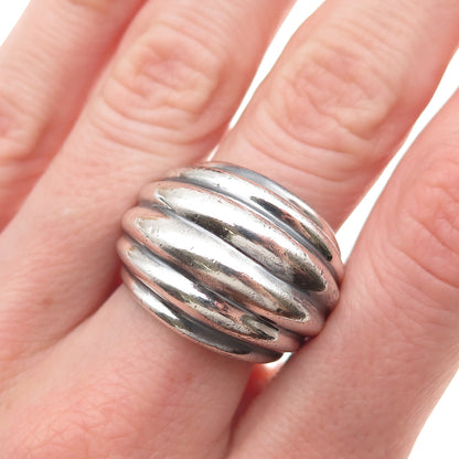 925 Sterling Silver Vintage Mexico Modernist Ribbed Oxidized Ring Size 8.5