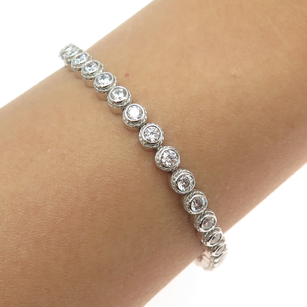 925 Sterling Silver Round-Cut C Z Tennis Link Bracelet 7"