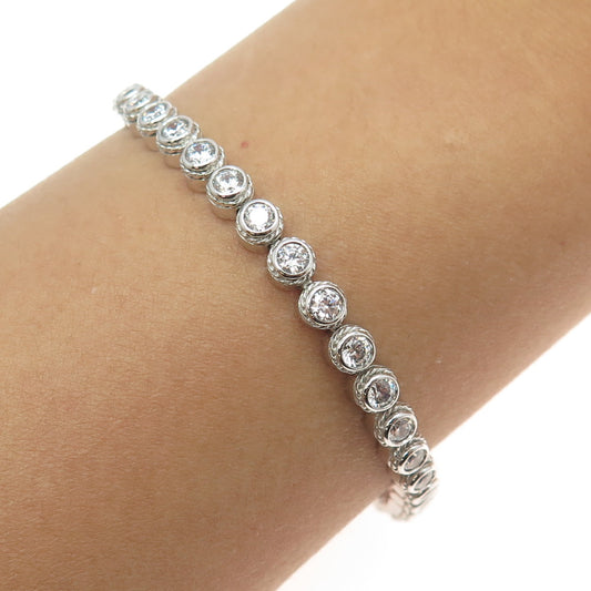 925 Sterling Silver Round-Cut C Z Tennis Link Bracelet 7"