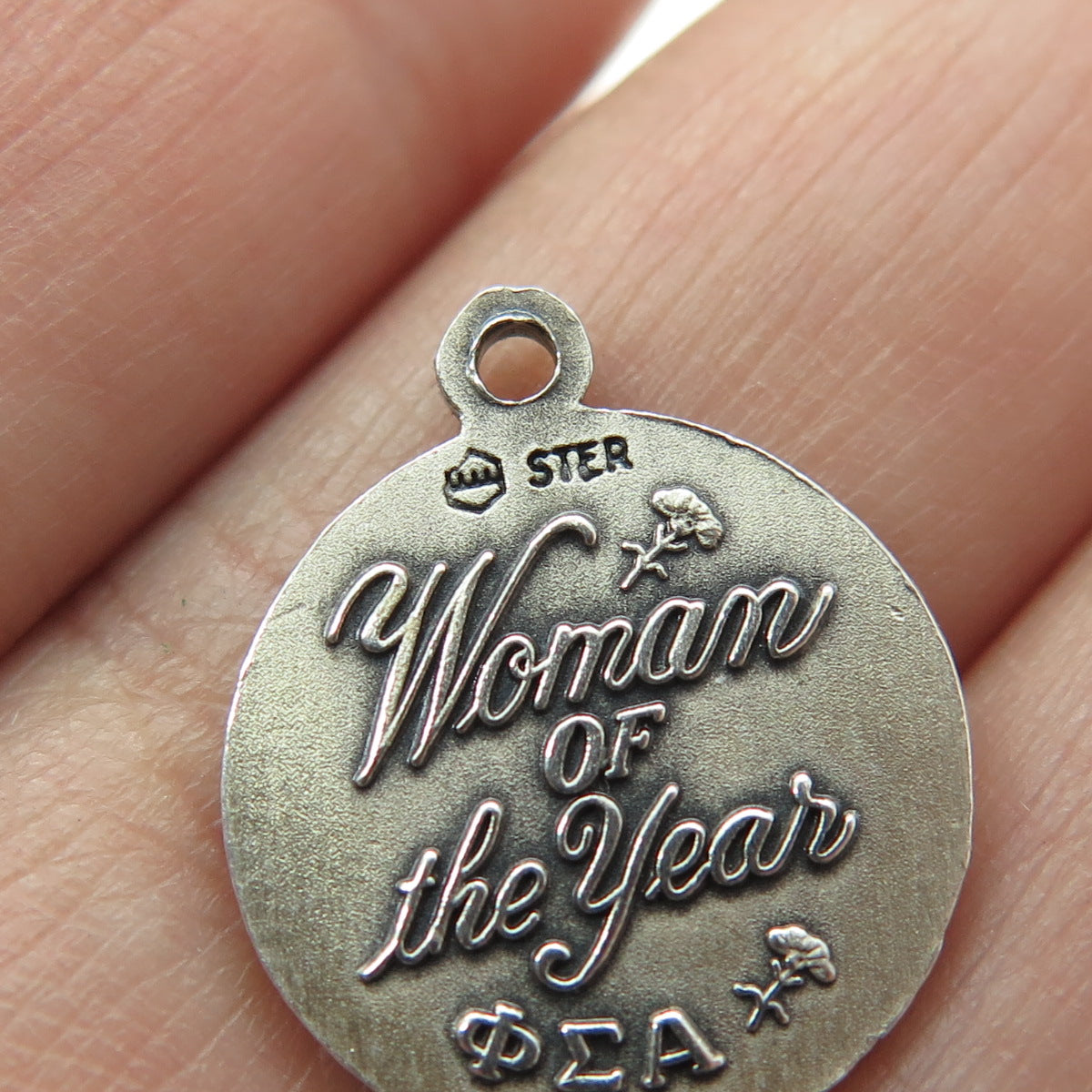 925 Sterling Silver Vintage Woman of The Year Phi Epsilon Alpha Mini Pendant