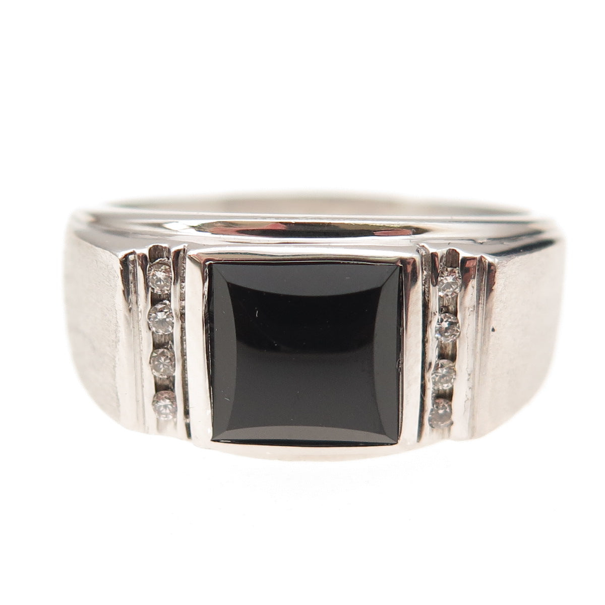 Dason 925 Sterling Silver Real Diamond & Black Onyx Ring Size 11