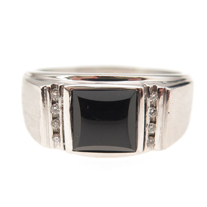 Dason 925 Sterling Silver Real Diamond & Black Onyx Ring Size 11
