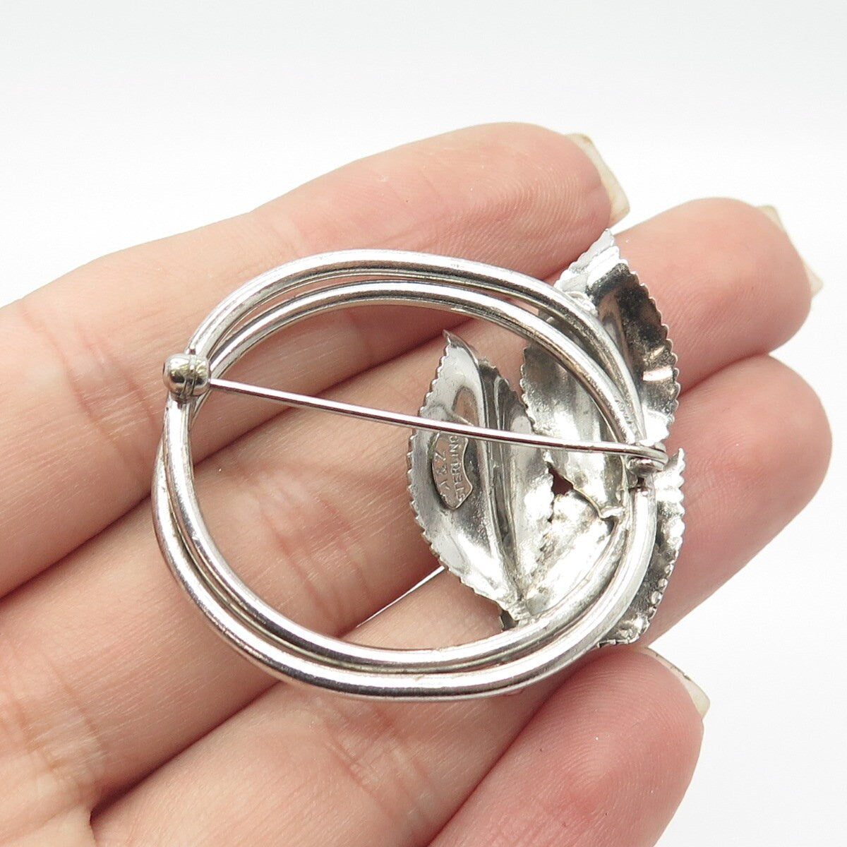 925 Sterling Silver Vintage A&Z Floral Pin Brooch