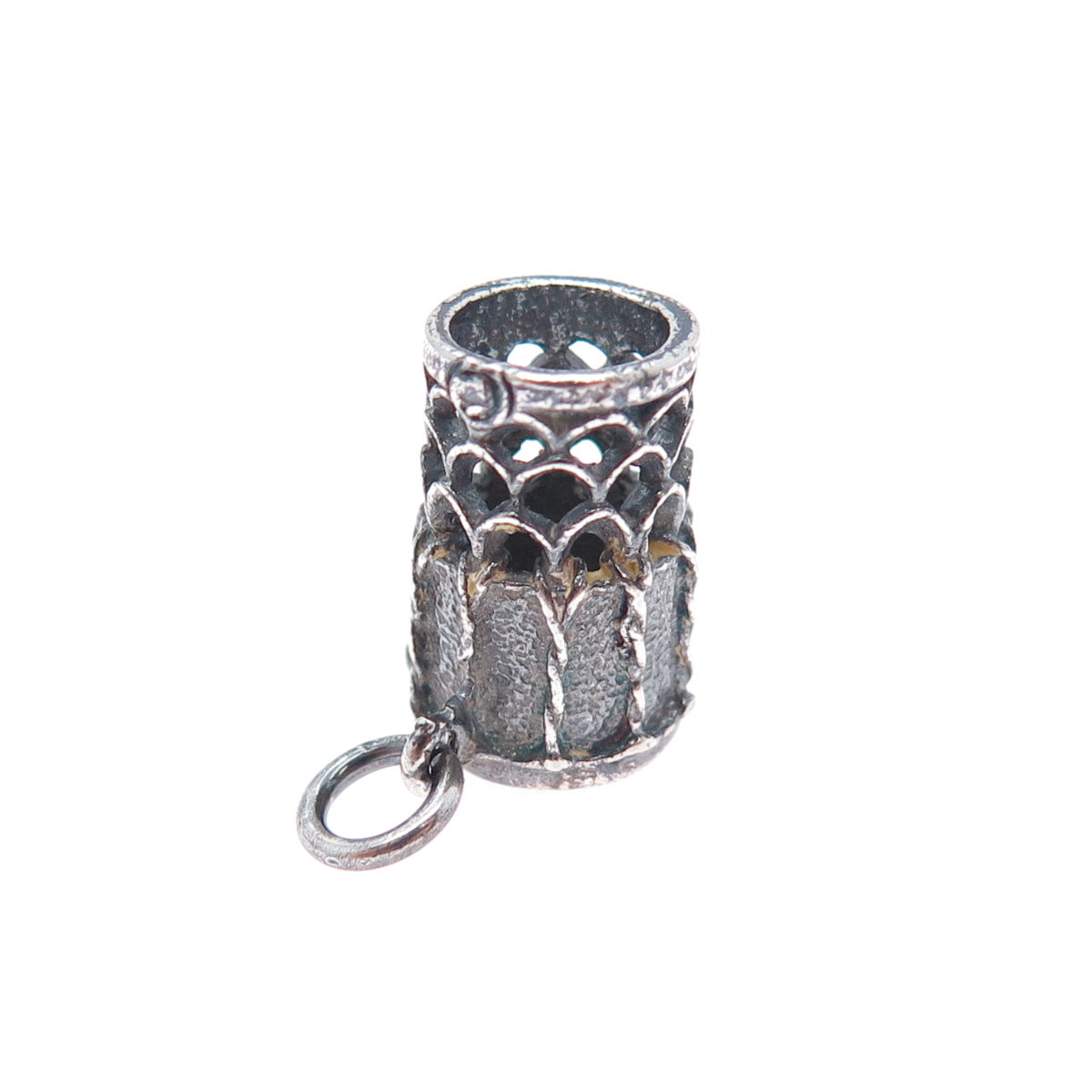 925 Sterling Silver Vintage Ethnic Drum Oxidized Minimalist 3D Charm Pendant