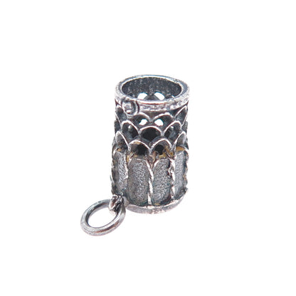 925 Sterling Silver Vintage Ethnic Drum Oxidized Minimalist 3D Charm Pendant