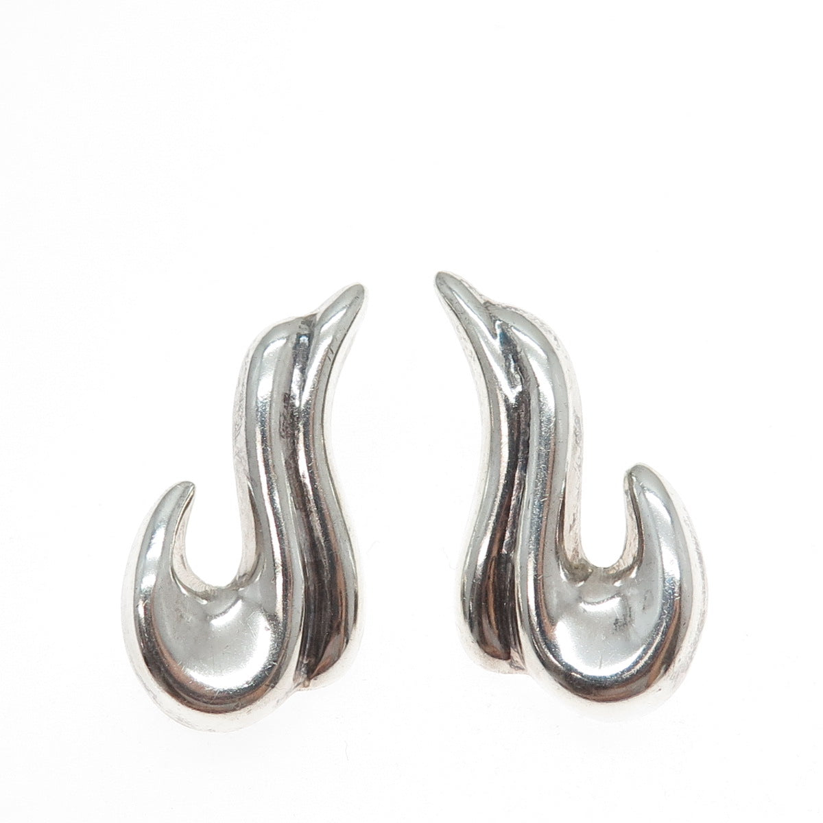 925 Sterling Silver Vintage Mexico Modernist Dolphin Oxidized Earrings