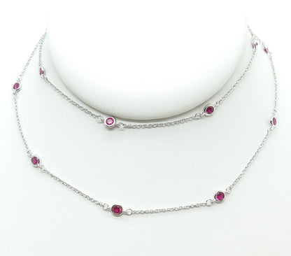 925 Sterling Silver Lab-Created Pink Sapphire By The Yard Chain Necklace 24"