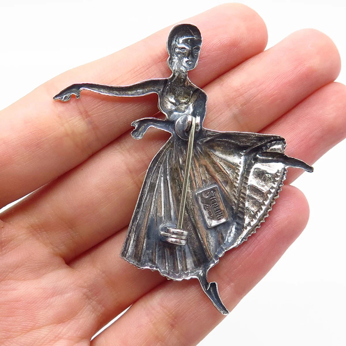 925 Sterling Silver Antique Lang Ballerina Dancer Girl Pin Brooch