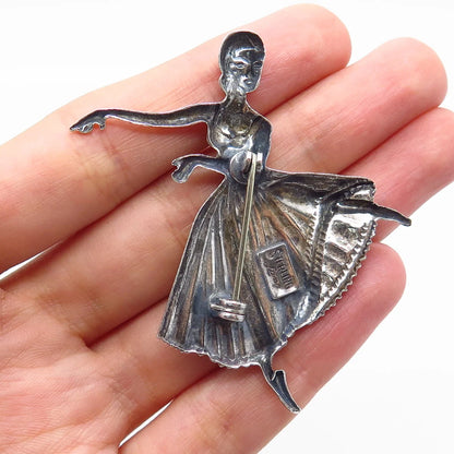 925 Sterling Silver Antique Lang Ballerina Dancer Girl Pin Brooch