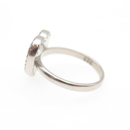 925 Sterling Silver Vintage Real Black Onyx & C Z Heart Ring Size 7