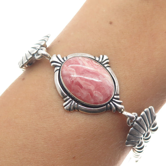 QUOC TURQUOISE 925 Sterling Silver Vintage Rose Agate Gem Beads Bracelet 7"