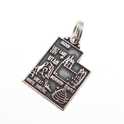 Maisels Indian Trading Sterling Silver Vintage Utah State Map Mini Charm Pendant