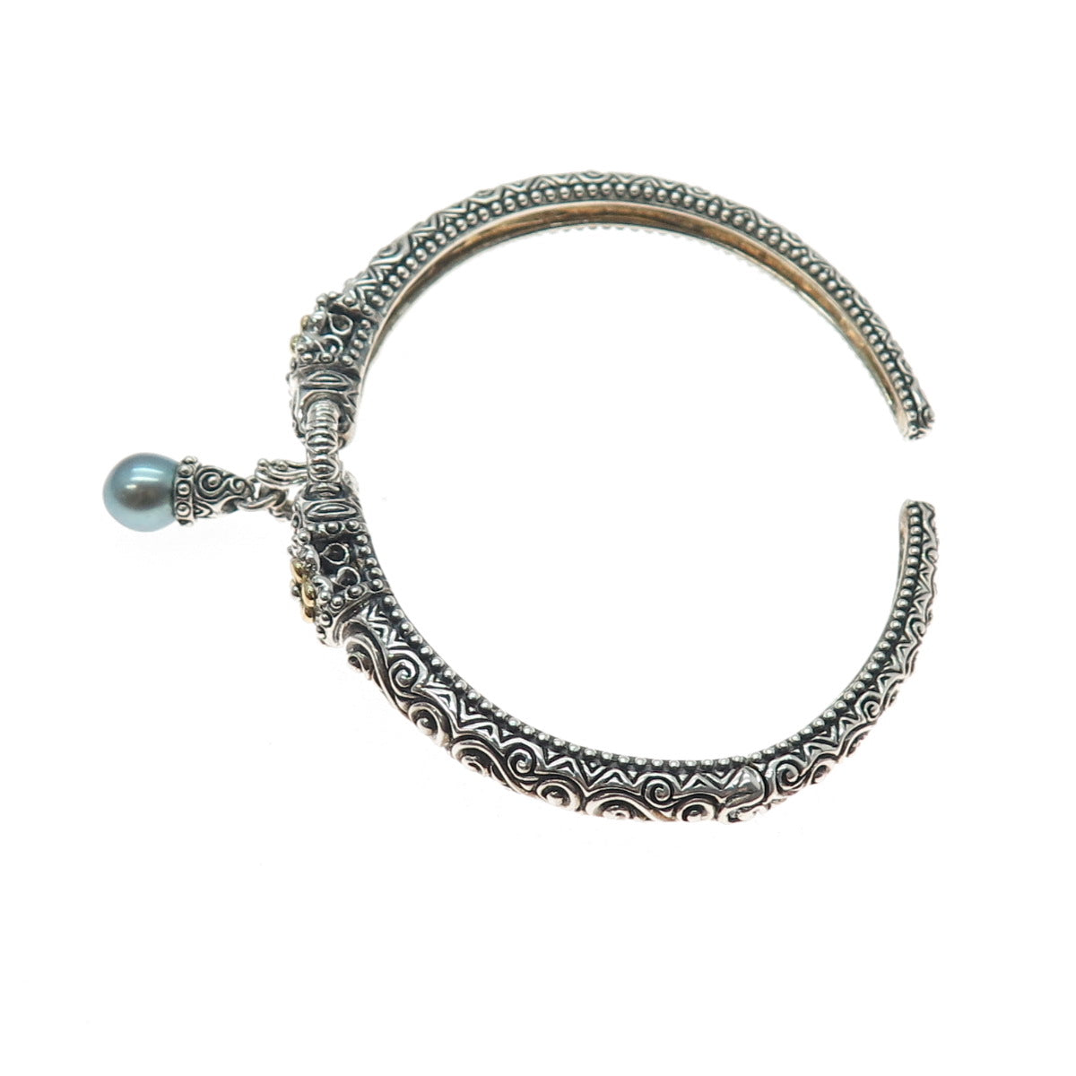 BARBARA BIXBY 925 Sterling Silver 18K Gold Pearl Charm Adjustable Bracelet 7.25"