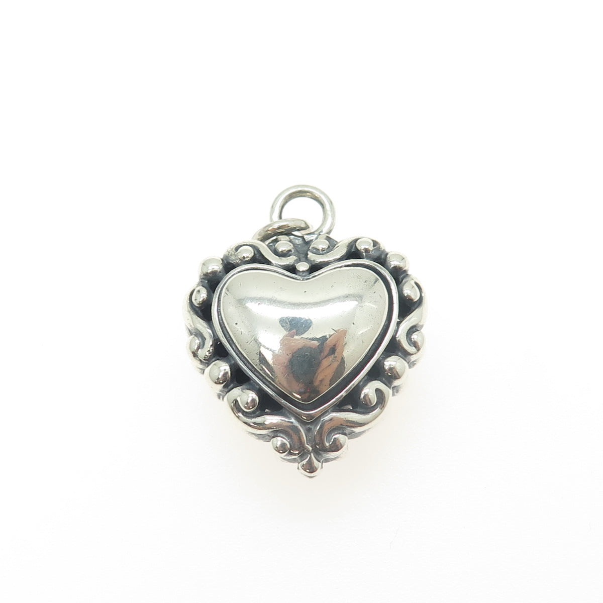 925 Sterling Silver Vintage Ornate Heart 3D Pendant