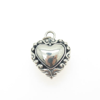 925 Sterling Silver Vintage Ornate Heart 3D Pendant