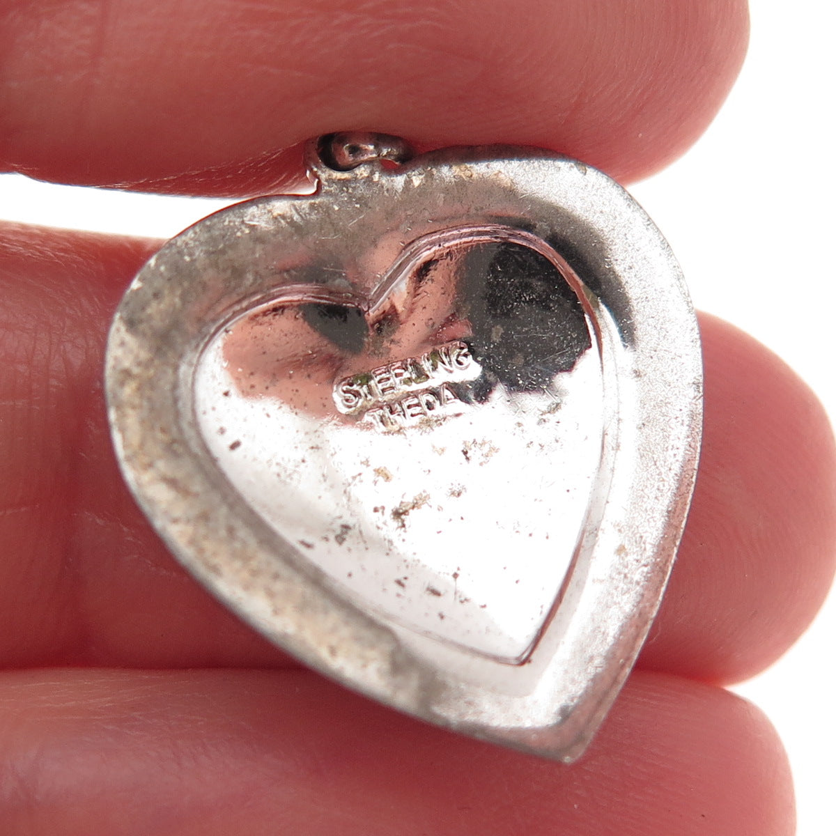 Theda 925 Sterling Silver Antique Art Deco Real Marcasite Heart Charm Pendant