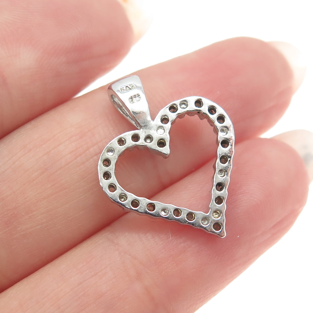 925 Sterling Silver Real Round-Cut Diamond Open Heart Pendant