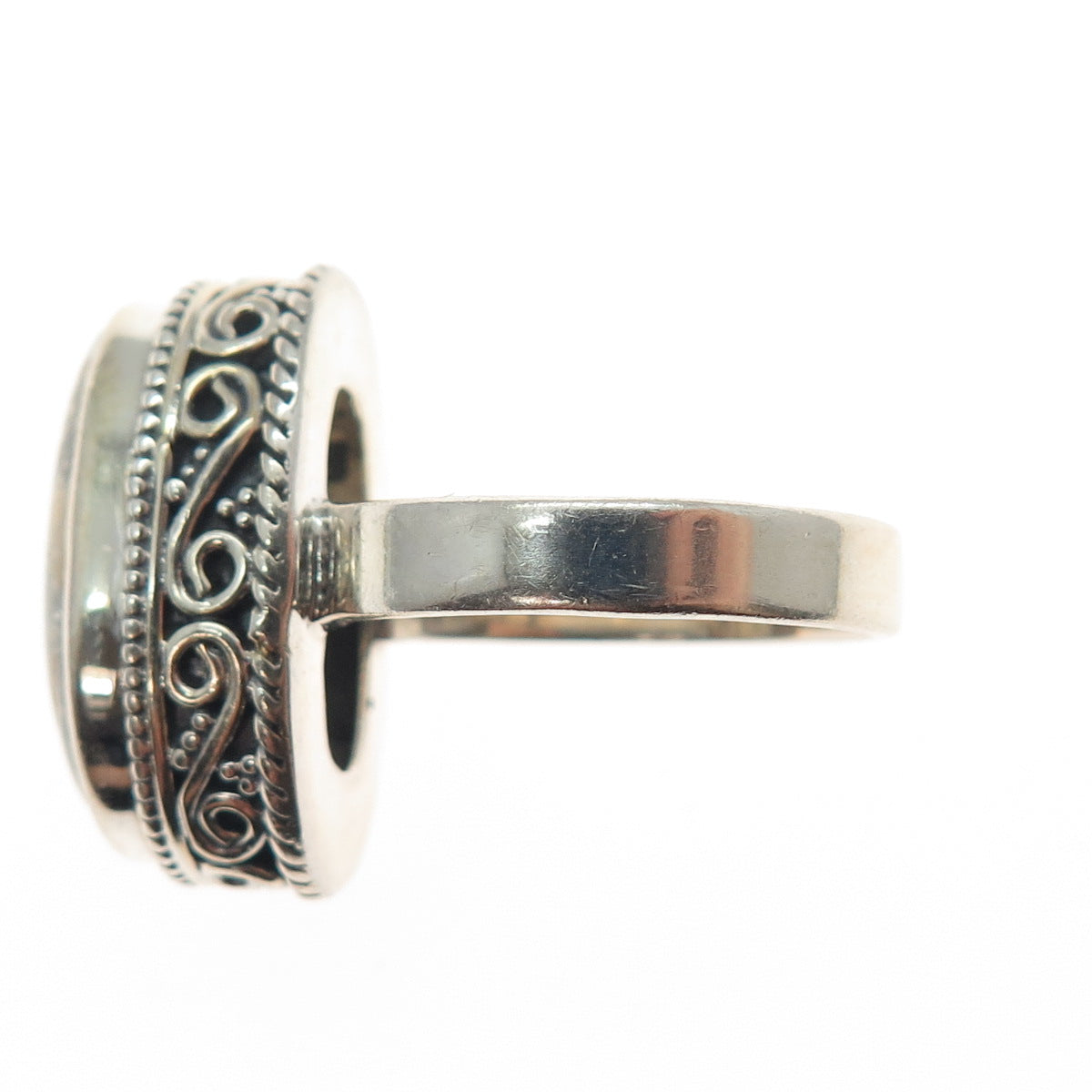 925 Sterling Silver Vintage Real Cabochon Rutilated Quartz Swirl Ring Size 6.25