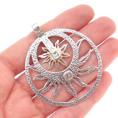 PRODESSO 925 Sterling Silver 14K Gold Vintage Israel Modernist Sun Pendant
