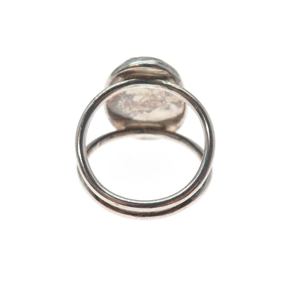 925 Sterling Silver Vintage Real Blue Lace Agate Modernist Ring Size 6.5