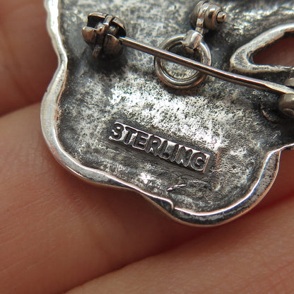 925 Sterling Silver Vintage World Peace Hands Butterfly Pin Brooch / Pendant