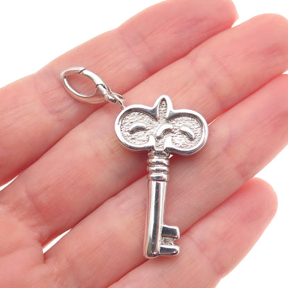 925 Sterling Silver Floral Key Carabiner Lock Clasp Charm Pendant