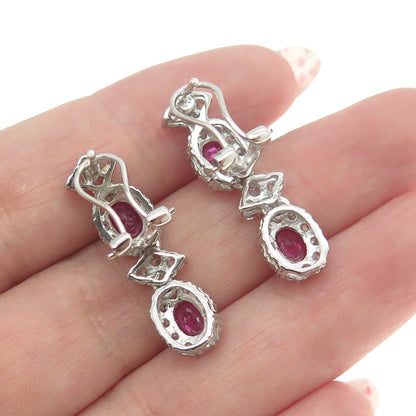 925 Sterling Silver Lab-Created Pink Sapphire & C Z Omega Back Earrings