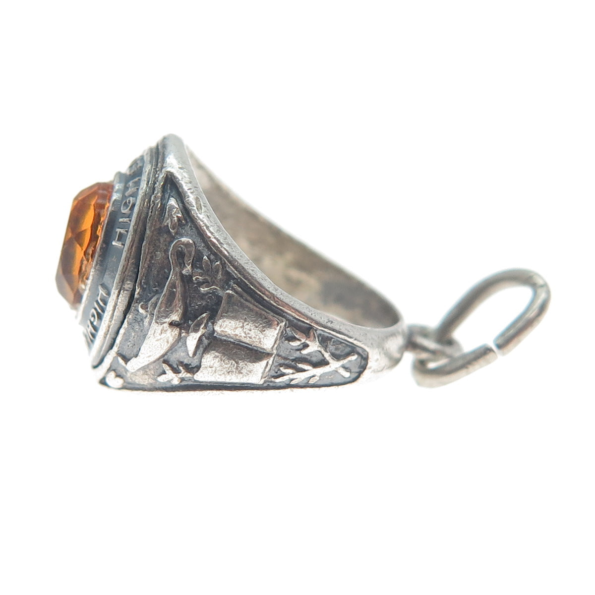 BEAU 925 Sterling Vintage Rhinestone Highland Springs HS Ring Mini Charm Pendant