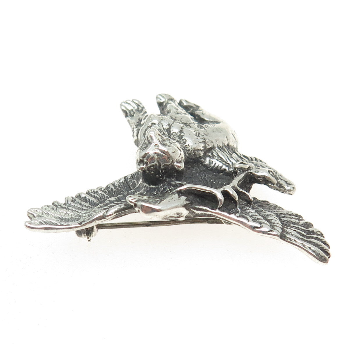 SHUBE 925 Sterling Silver Vintage American Eagle & Bear Pin Brooch