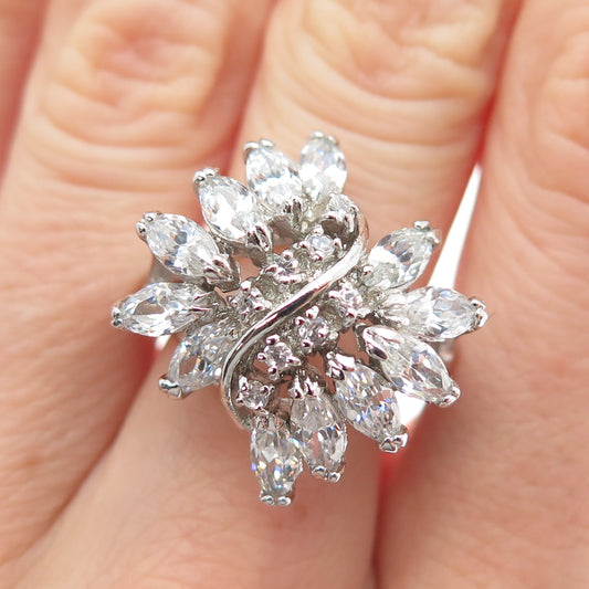 925 Sterling Silver Round & Marquise-Cut C Z Butterfly Ring Size 7.25