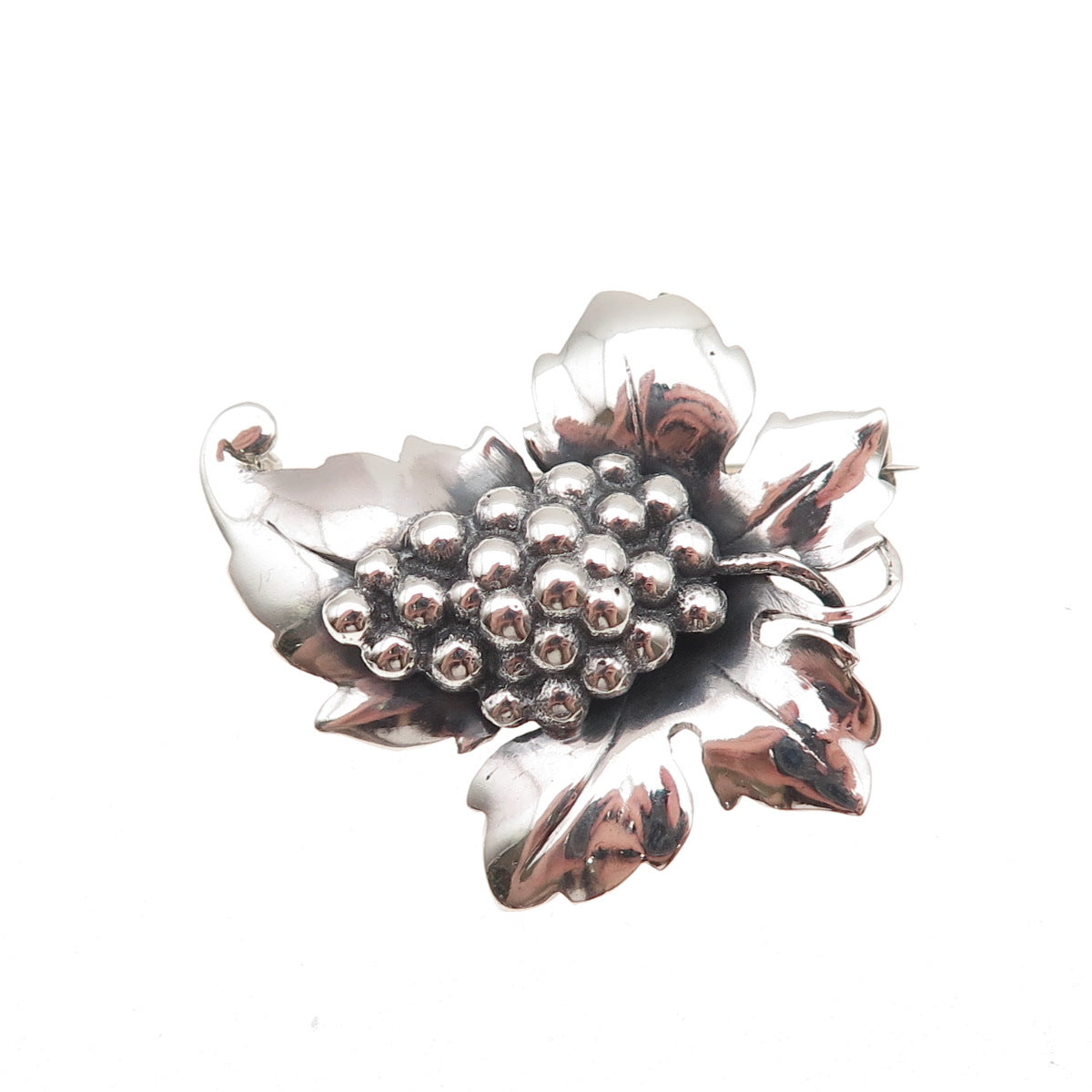 925 Sterling Silver Vintage Modernist Grape Oxidized Pin Brooch