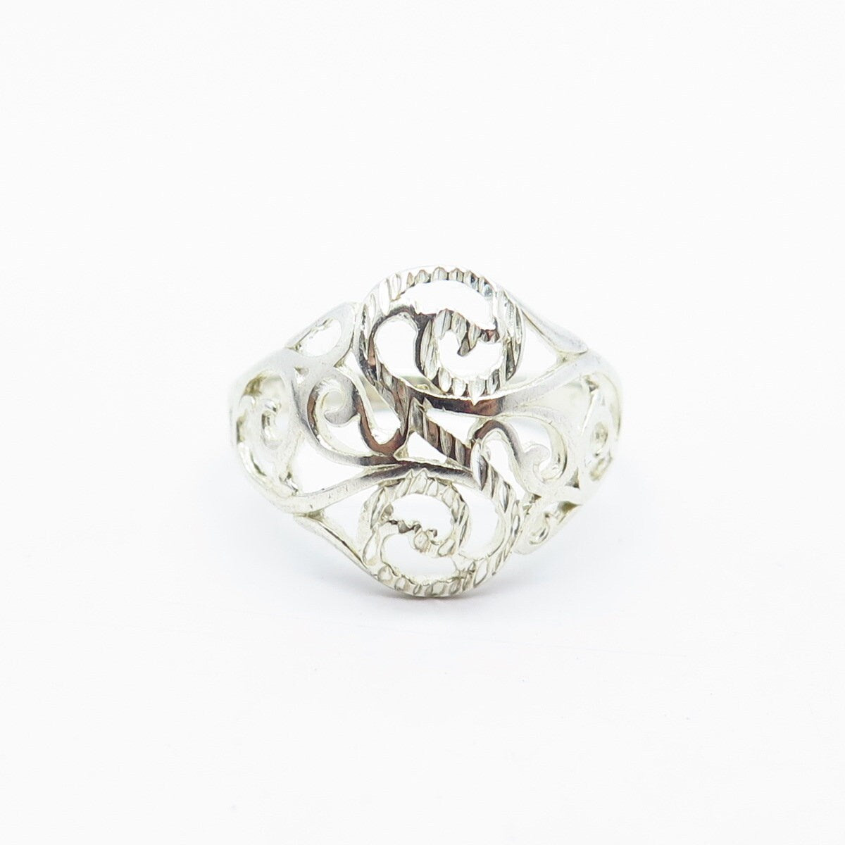 925 Sterling Silver Vintage Swirl Ring Size 8