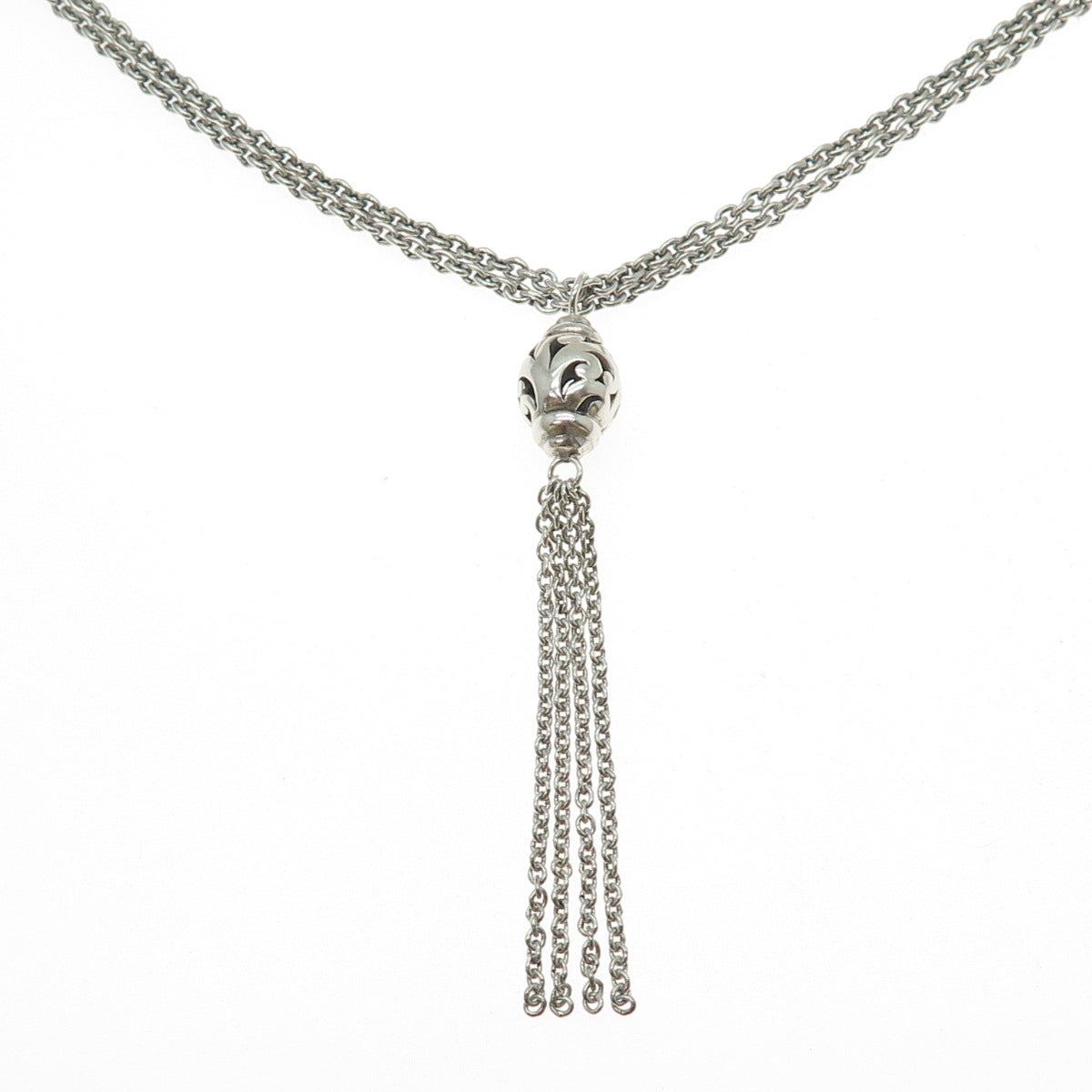 LOIS HILL 925 Sterling Silver Vintage Tassel Cable Chain Necklace 16-18"