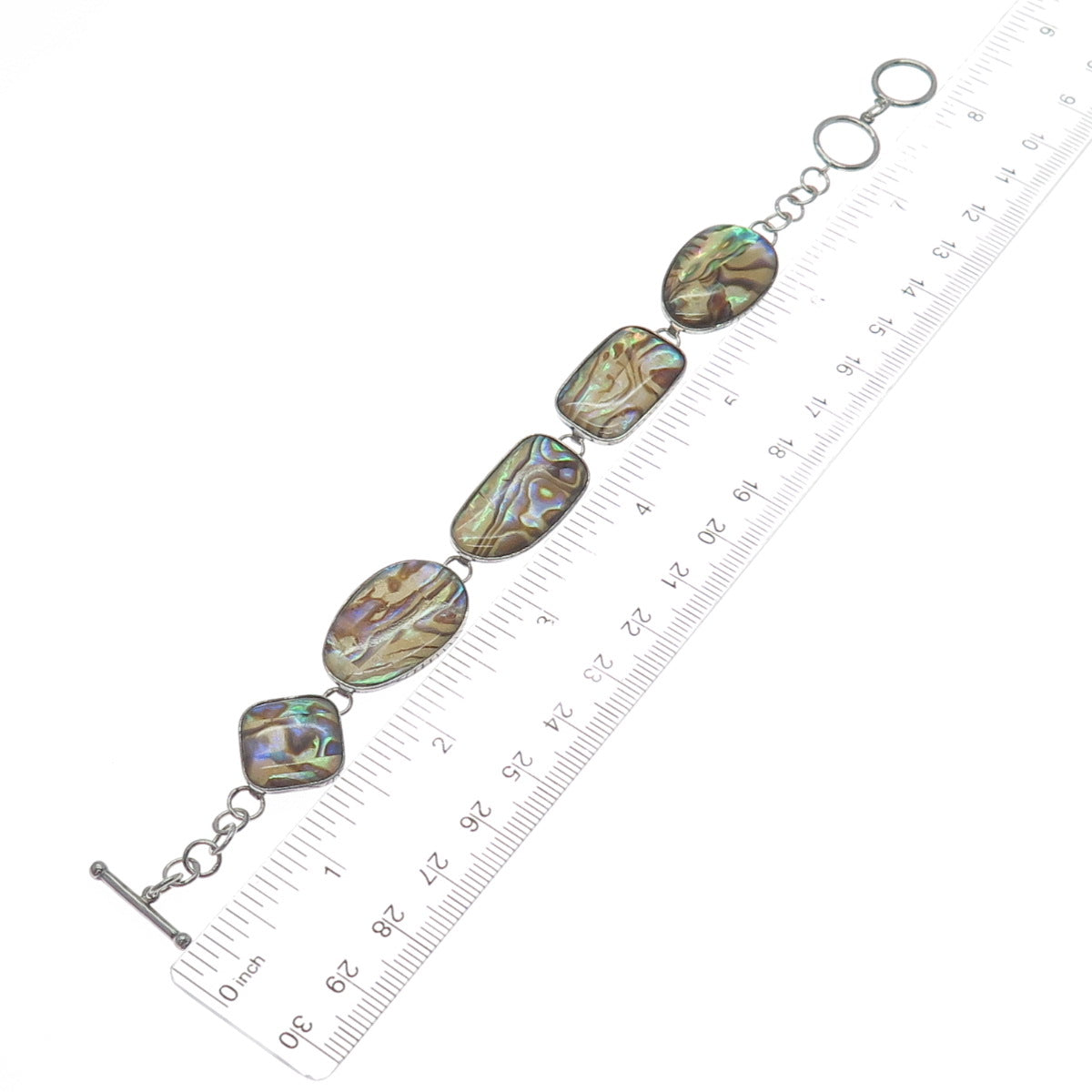 LUCAS LAMETH LUC 925 Sterling Silver Vintage Real Abalone Shell Bracelet 7-7.75"
