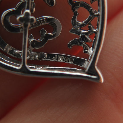 JANE SEYMOUR 925 Sterling Silver 10K Gold Real Diamond Mom Heart Slide Pendant