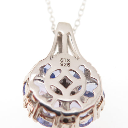 Chuck Clemency 925 Sterling Silver Real Tanzanite White Topaz Chain Necklace 20"