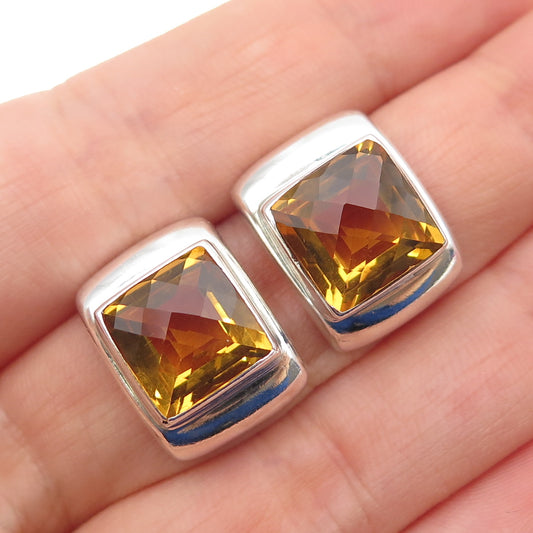 925 Sterling Silver Vintage Real Citrine Modernist Earrings