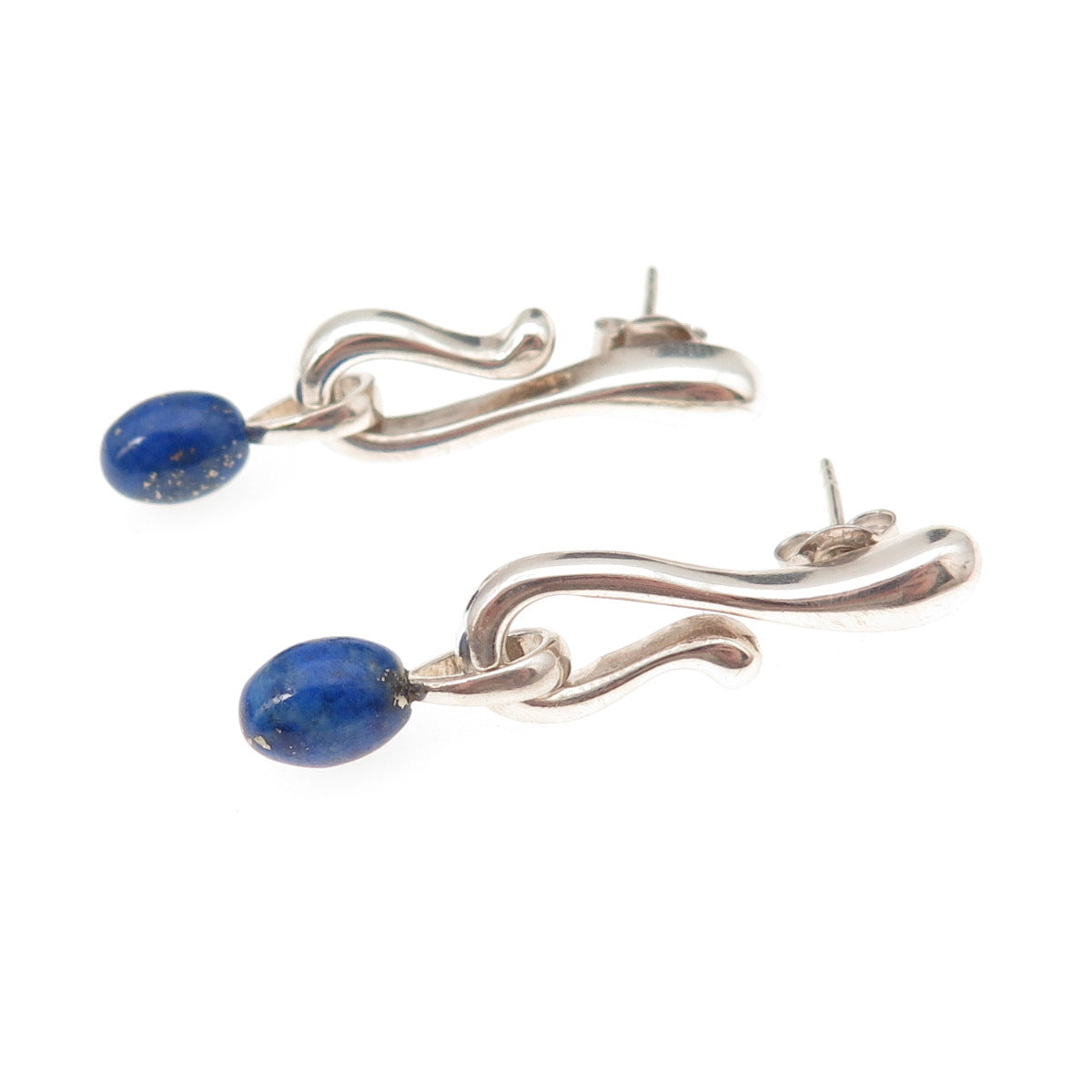 Angela Cummings 925 Sterling Silver Vintage Real Lapis Modernist Dangle Earrings