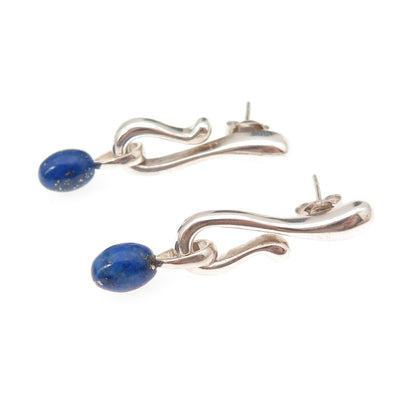 Angela Cummings 925 Sterling Silver Vintage Real Lapis Modernist Dangle Earrings