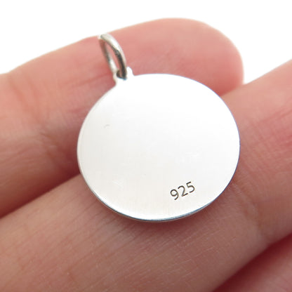 925 Sterling Silver Pink Enamel Cat Couple Round Tag Minimalist Charm Pendant