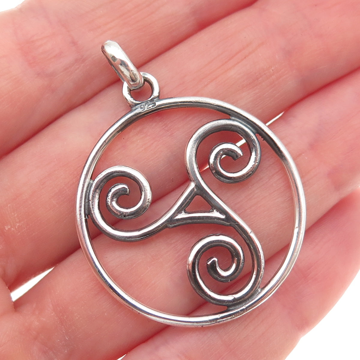 925 Sterling Silver Vintage Celtic Triskelion Oxidized Charm Pendant