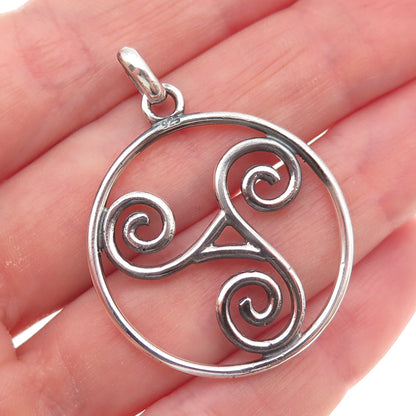 925 Sterling Silver Vintage Celtic Triskelion Oxidized Charm Pendant