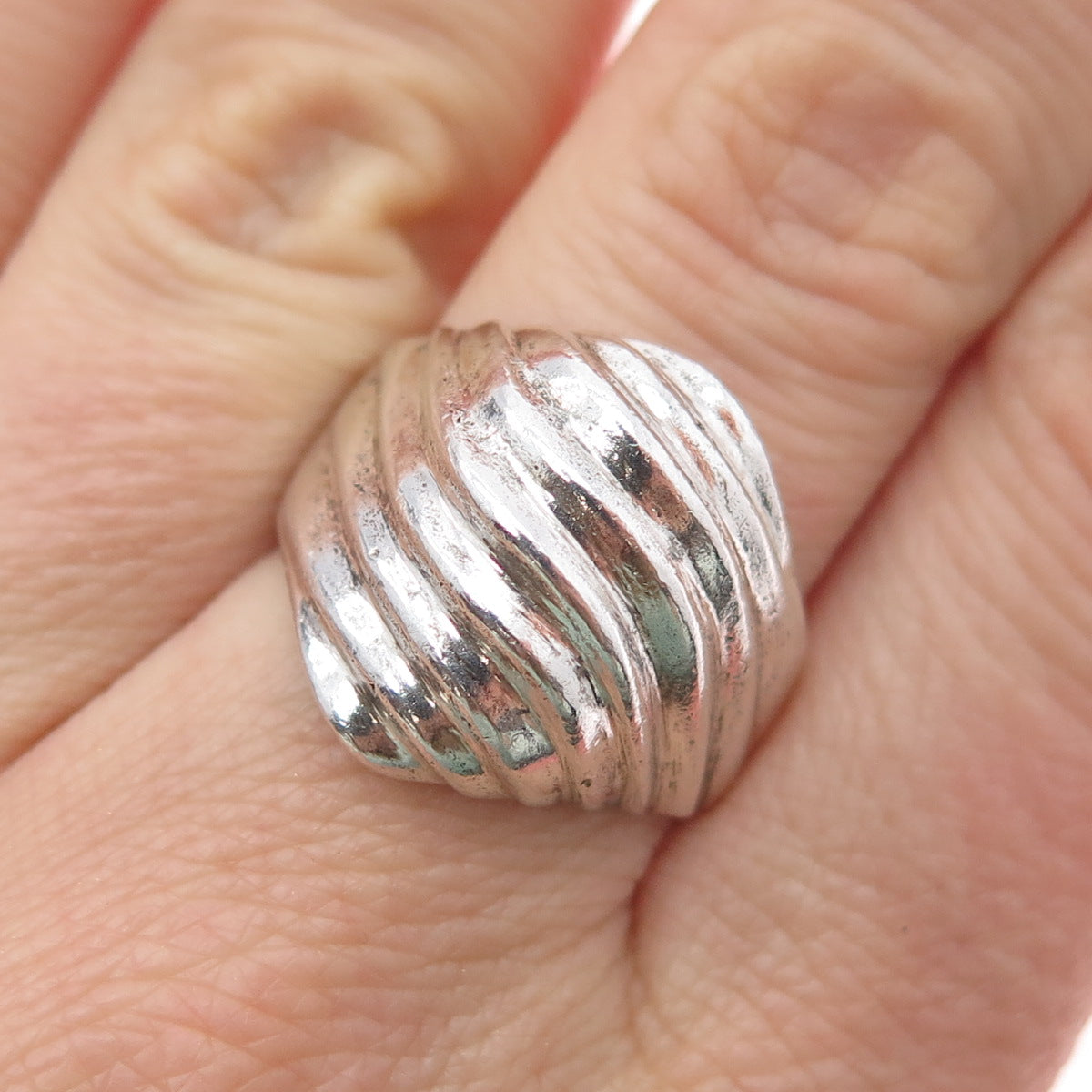 925 Sterling Silver Vintage Mexico Modernist Wavy Dome Ring Size 8.5