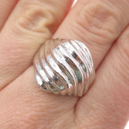 925 Sterling Silver Vintage Mexico Modernist Wavy Dome Ring Size 8.5