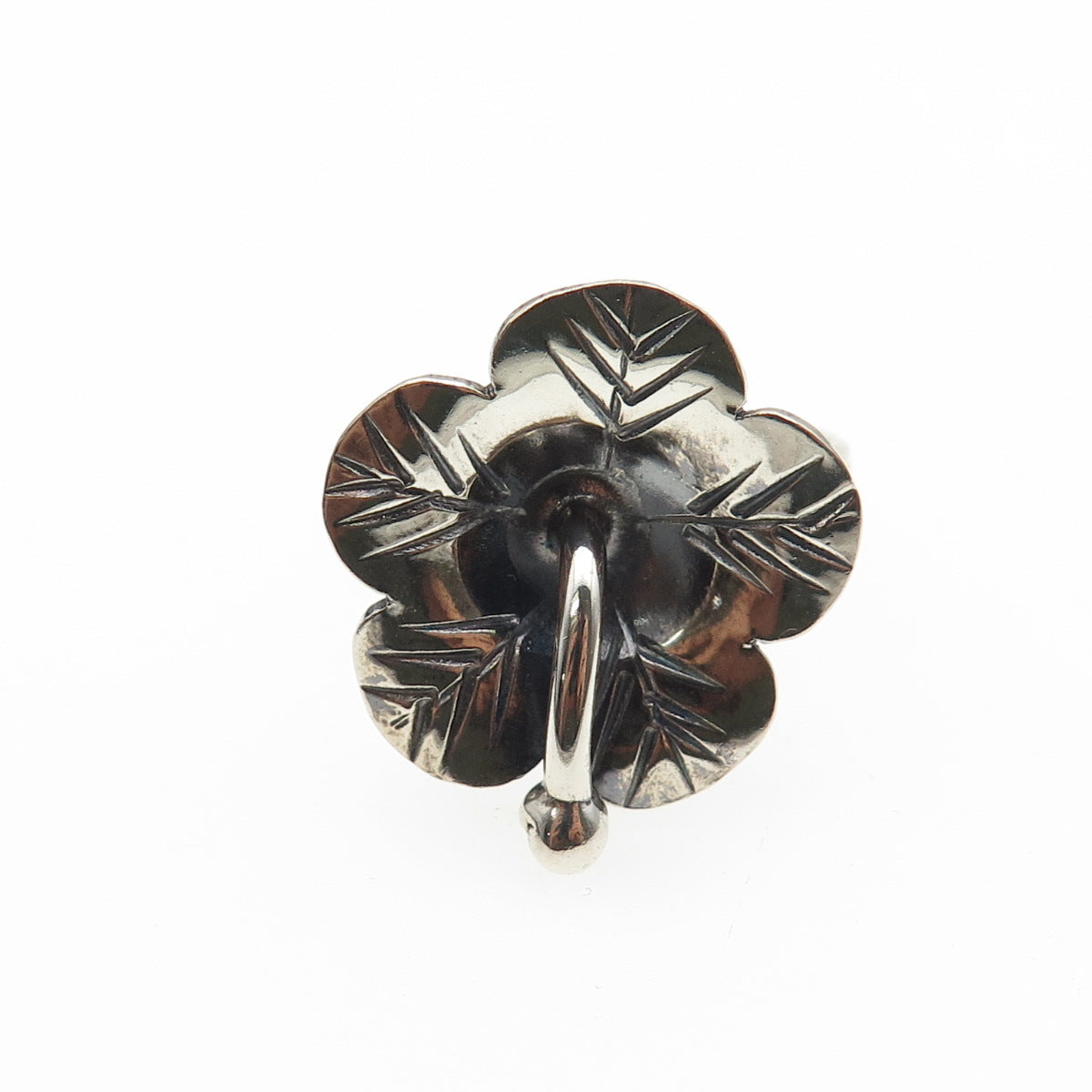 925 Sterling Silver Vintage Modernist Flower Oxidized Ring Size 8.5