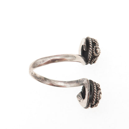 925 Sterling Silver Vintage Mexico Cannetille Adjustable Ring Size 8.25