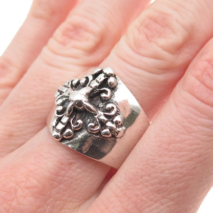 925 Sterling Silver Vintage Fleur de Lis Cross Oxidized Ring Size 11.5