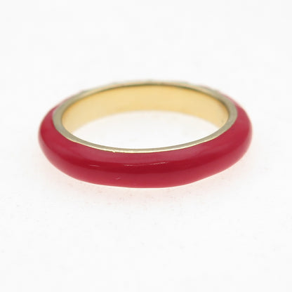 La Soula 925 Sterling Silver Gold Plated Enamel Real Diamond Band Ring Size 7